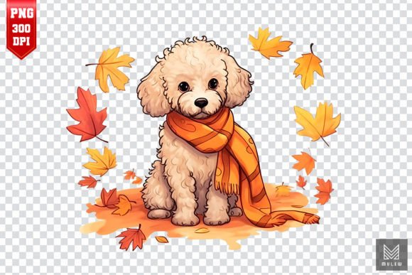 Cute Poodle Dog with Fall Leaves Clipart Review